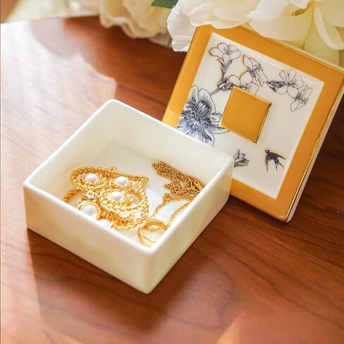 Royal Dutch Fine Bone China Jewelry Tray and Box Set Trinket Ring Dish Home Decor for Mom Sister Friends, Jewelry Organizer with Flower Pattern in Saudi Arabia