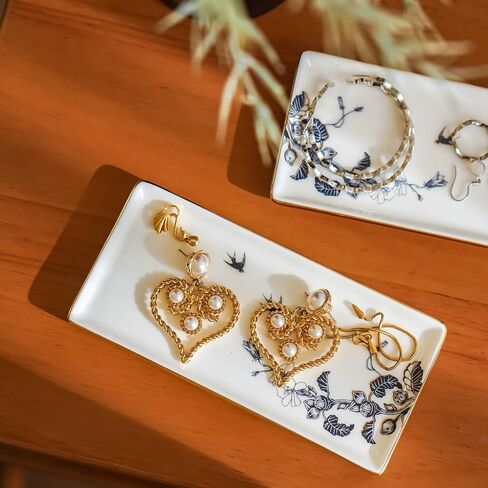 Royal Dutch Fine Bone China Jewelry Tray and Box Set Trinket Ring Dish Home Decor for Mom Sister Friends, Jewelry Organizer with Flower Pattern in Saudi Arabia