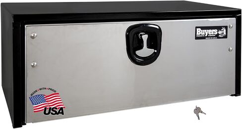 Buyers Products 1703700 Black Steel Underbody Truck Box With Silver Polished Stainless Steel Door, 14 x 16 x 24 Inch, Made In The USA, Truck Tool Box Organizer With Storage, Job Box For Work Truck in Saudi Arabia