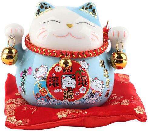 Tissting Lucky Cat 4.5in Thriving Business Money Ceramic Coin Bank with Bells, Beckoning Maneki Neko Good Lucky Saving Pot Feng Shui Decor for Home Car Shop(#1) in Kuwait