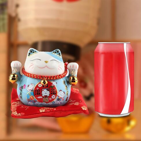 Tissting Lucky Cat 4.5in Thriving Business Money Ceramic Coin Bank with Bells, Beckoning Maneki Neko Good Lucky Saving Pot Feng Shui Decor for Home Car Shop(#1) in Kuwait