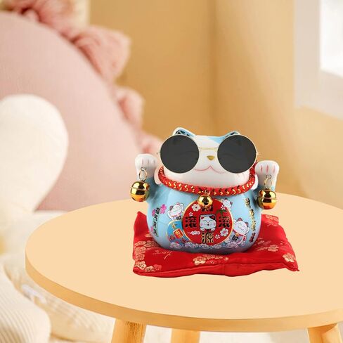 Tissting Lucky Cat 4.5in Thriving Business Money Ceramic Coin Bank with Bells, Beckoning Maneki Neko Good Lucky Saving Pot Feng Shui Decor for Home Car Shop(#1) in Kuwait