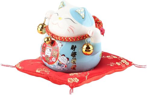 Tissting Lucky Cat 4.5in Thriving Business Money Ceramic Coin Bank with Bells, Beckoning Maneki Neko Good Lucky Saving Pot Feng Shui Decor for Home Car Shop(#1) in Kuwait