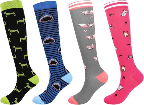 Compression Socks for Women & Men 20-30mmgh Knee High Socks for Running Nurse Travel 4-Pairs Animal Print in Saudi Arabia