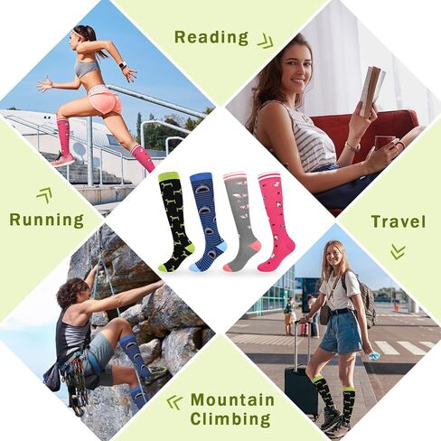 Compression Socks for Women & Men 20-30mmgh Knee High Socks for Running Nurse Travel 4-Pairs Animal Print in Saudi Arabia