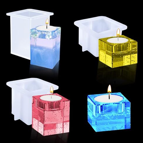 FineInno 3 Size Square Tealight Candle Holder Resin Molds, Rectangle Candle Holder Silicone Molds, Geometry Tea Light Candle Molds for Epoxy Resin Casting (3 Size Resin Molds) in Saudi Arabia