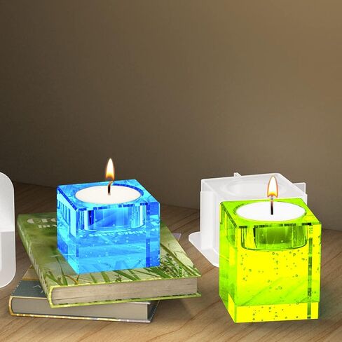 FineInno 3 Size Square Tealight Candle Holder Resin Molds, Rectangle Candle Holder Silicone Molds, Geometry Tea Light Candle Molds for Epoxy Resin Casting (3 Size Resin Molds) in Saudi Arabia