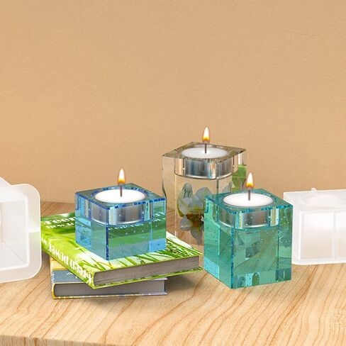 FineInno 3 Size Square Tealight Candle Holder Resin Molds, Rectangle Candle Holder Silicone Molds, Geometry Tea Light Candle Molds for Epoxy Resin Casting (3 Size Resin Molds) in Saudi Arabia