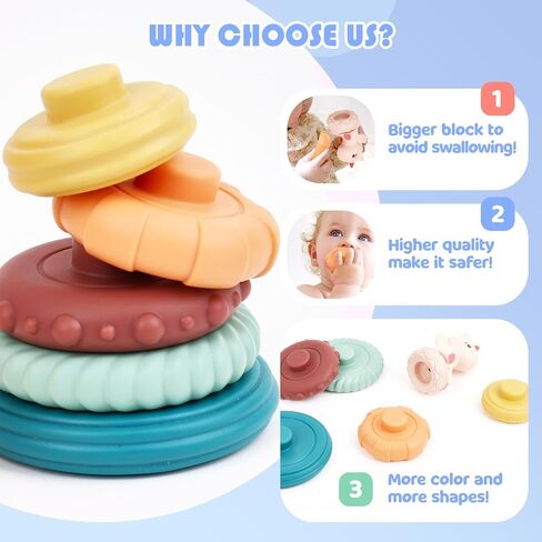 Stacking & Nesting Baby Toys: Squeeze Teething Baby Toys and Building Circle with Dinosaur Figure - Newborn Essentials for 6 12 18 Months Baby Toddler Boys 7 Pcs in Saudi Arabia