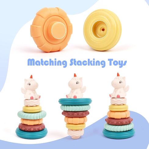 Stacking & Nesting Baby Toys: Squeeze Teething Baby Toys and Building Circle with Dinosaur Figure - Newborn Essentials for 6 12 18 Months Baby Toddler Boys 7 Pcs in Saudi Arabia