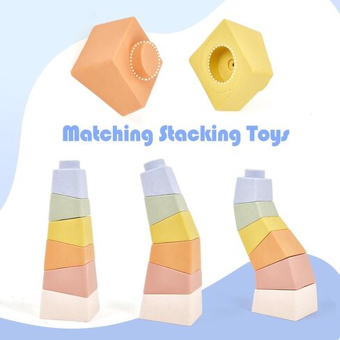 Stacking & Nesting Baby Toys: Squeeze Teething Baby Toys and Building Circle with Dinosaur Figure - Newborn Essentials for 6 12 18 Months Baby Toddler Boys 7 Pcs in Saudi Arabia
