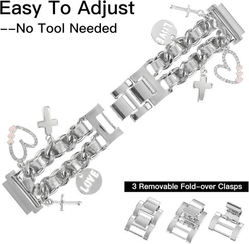 20MM Stylish Metal Watch Band Compatible with Samsung Galaxy Watch 6 5 4 40/44mm,Watch 4 Classic 42/46mm,Watch 3 41mm,Active 2,Gear S2 Classic,Cuban Chain Wristband with Cute Pendants for Women in Saudi Arabia