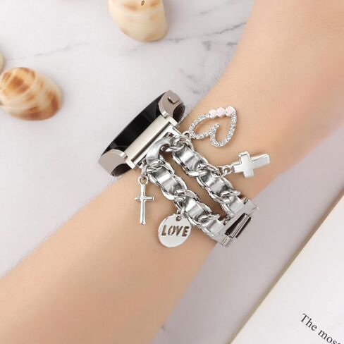 20MM Stylish Metal Watch Band Compatible with Samsung Galaxy Watch 6 5 4 40/44mm,Watch 4 Classic 42/46mm,Watch 3 41mm,Active 2,Gear S2 Classic,Cuban Chain Wristband with Cute Pendants for Women in Saudi Arabia
