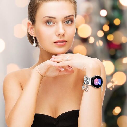 20MM Stylish Metal Watch Band Compatible with Samsung Galaxy Watch 6 5 4 40/44mm,Watch 4 Classic 42/46mm,Watch 3 41mm,Active 2,Gear S2 Classic,Cuban Chain Wristband with Cute Pendants for Women in Saudi Arabia