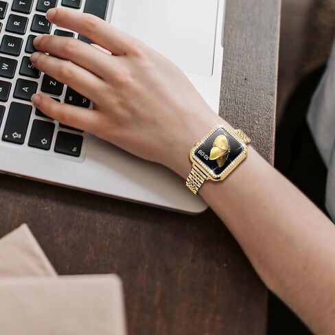 SEURE Slim Stainless Steel Band Compatible with Apple Watch Bands 38mm 40mm 41mm 42mm 44mm 45mm 49mm, Women Metal Straps with Case for iWatch Bands Series 9 8 7 6 5 4 3 2 1 SE in Saudi Arabia