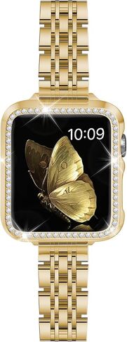 SEURE Slim Stainless Steel Band Compatible with Apple Watch Bands 38mm 40mm 41mm 42mm 44mm 45mm 49mm, Women Metal Straps with Case for iWatch Bands Series 9 8 7 6 5 4 3 2 1 SE in Saudi Arabia