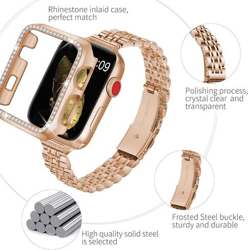 SEURE Slim Stainless Steel Band Compatible with Apple Watch Bands 38mm 40mm 41mm 42mm 44mm 45mm 49mm, Women Metal Straps with Case for iWatch Bands Series 9 8 7 6 5 4 3 2 1 SE in Saudi Arabia