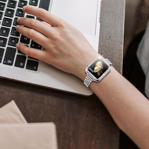 SEURE Slim Stainless Steel Band Compatible with Apple Watch Bands 38mm 40mm 41mm 42mm 44mm 45mm 49mm, Women Metal Straps with Case for iWatch Bands Series 9 8 7 6 5 4 3 2 1 SE in Saudi Arabia
