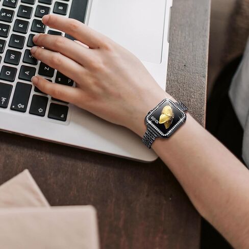 SEURE Slim Stainless Steel Band Compatible with Apple Watch Bands 38mm 40mm 41mm 42mm 44mm 45mm 49mm, Women Metal Straps with Case for iWatch Bands Series 9 8 7 6 5 4 3 2 1 SE in Kuwait