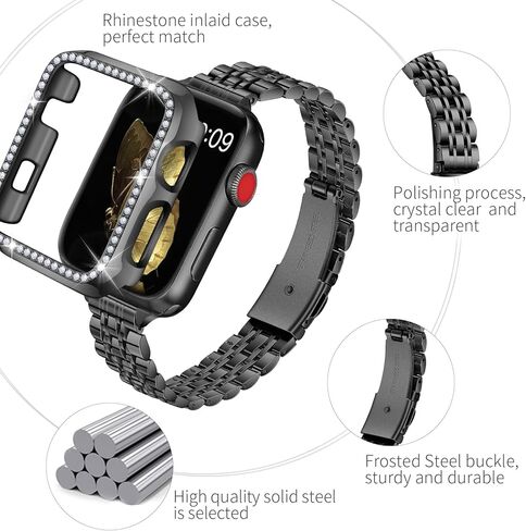 SEURE Slim Stainless Steel Band Compatible with Apple Watch Bands 38mm 40mm 41mm 42mm 44mm 45mm 49mm, Women Metal Straps with Case for iWatch Bands Series 9 8 7 6 5 4 3 2 1 SE in Kuwait