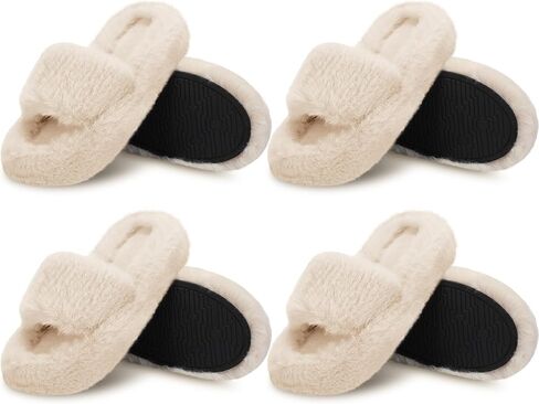 Suhine 4 Pair Women's Fuzzy House Slippers Plush Bedroom Slippers Bridesmaid Slippers Open Toe Fluffy Slippers Anti Skid Foam Support Shoes Sandals in Saudi Arabia