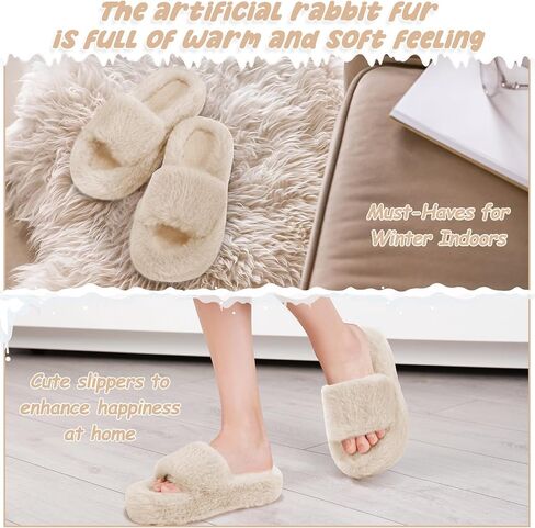 Suhine 4 Pair Women's Fuzzy House Slippers Plush Bedroom Slippers Bridesmaid Slippers Open Toe Fluffy Slippers Anti Skid Foam Support Shoes Sandals in Saudi Arabia