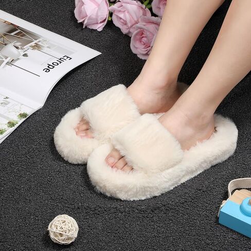 Suhine 4 Pair Women's Fuzzy House Slippers Plush Bedroom Slippers Bridesmaid Slippers Open Toe Fluffy Slippers Anti Skid Foam Support Shoes Sandals in Saudi Arabia