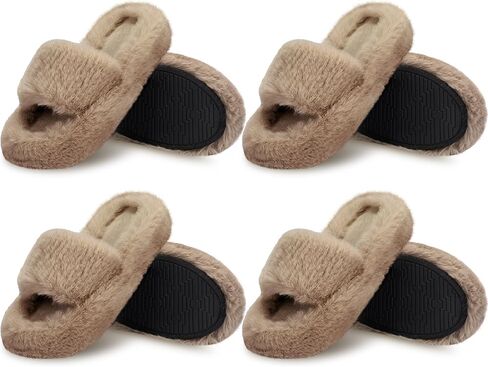 Suhine 4 Pair Women's Fuzzy House Slippers Plush Bedroom Slippers Bridesmaid Slippers Open Toe Fluffy Slippers Anti Skid Foam Support Shoes Sandals in Saudi Arabia