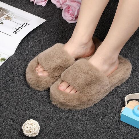 Suhine 4 Pair Women's Fuzzy House Slippers Plush Bedroom Slippers Bridesmaid Slippers Open Toe Fluffy Slippers Anti Skid Foam Support Shoes Sandals in Saudi Arabia