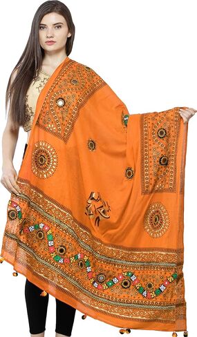 Printed Dupatta from Kutch with Hand-Embroidered Florals and Mirrors in Saudi Arabia