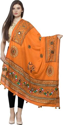 Printed Dupatta from Kutch with Hand-Embroidered Florals and Mirrors in Saudi Arabia