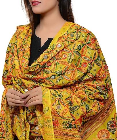 Trend Rajasthani Women's Cotton Mirror Sippi Work Phulkari Heavy Dupatta, Kutch Work Embroidery Scarf for Women. in Saudi Arabia