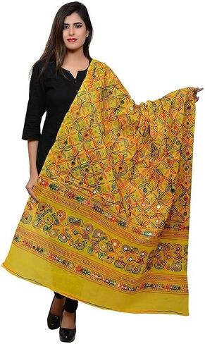Trend Rajasthani Women's Cotton Mirror Sippi Work Phulkari Heavy Dupatta, Kutch Work Embroidery Scarf for Women. in Saudi Arabia