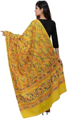 Trend Rajasthani Women's Cotton Mirror Sippi Work Phulkari Heavy Dupatta, Kutch Work Embroidery Scarf for Women. in Saudi Arabia