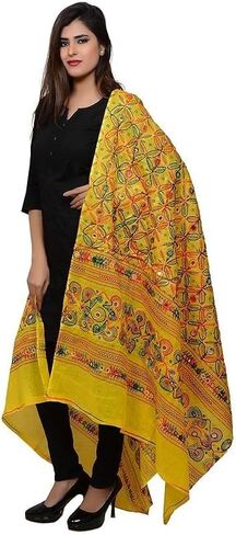 Trend Rajasthani Women's Cotton Mirror Sippi Work Phulkari Heavy Dupatta, Kutch Work Embroidery Scarf for Women. in Saudi Arabia
