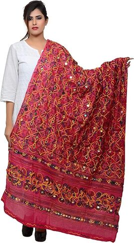 Trend Rajasthani Women's Cotton Mirror Sippi Work Phulkari Heavy Dupatta, Kutch Work Embroidery Scarf for Women. in Saudi Arabia