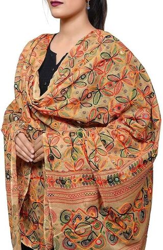 Trend Rajasthani Women's Cotton Mirror Sippi Work Phulkari Heavy Dupatta, Kutch Work Embroidery Scarf for Women. in Saudi Arabia