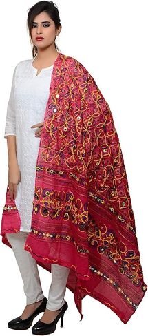 Trend Rajasthani Women's Cotton Mirror Sippi Work Phulkari Heavy Dupatta, Kutch Work Embroidery Scarf for Women. in Saudi Arabia