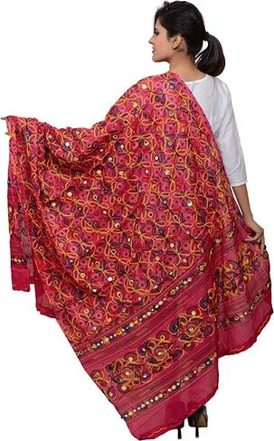Trend Rajasthani Women's Cotton Mirror Sippi Work Phulkari Heavy Dupatta, Kutch Work Embroidery Scarf for Women. in Saudi Arabia