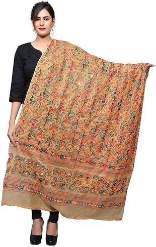 Trend Rajasthani Women's Cotton Mirror Sippi Work Phulkari Heavy Dupatta, Kutch Work Embroidery Scarf for Women. in Saudi Arabia