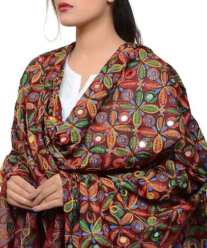 Trend Rajasthani Women's Cotton Mirror Sippi Work Phulkari Heavy Dupatta, Kutch Work Embroidery Scarf for Women. in Saudi Arabia