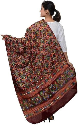 Trend Rajasthani Women's Cotton Mirror Sippi Work Phulkari Heavy Dupatta, Kutch Work Embroidery Scarf for Women. in Saudi Arabia