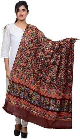 Trend Rajasthani Women's Cotton Mirror Sippi Work Phulkari Heavy Dupatta, Kutch Work Embroidery Scarf for Women. in Saudi Arabia