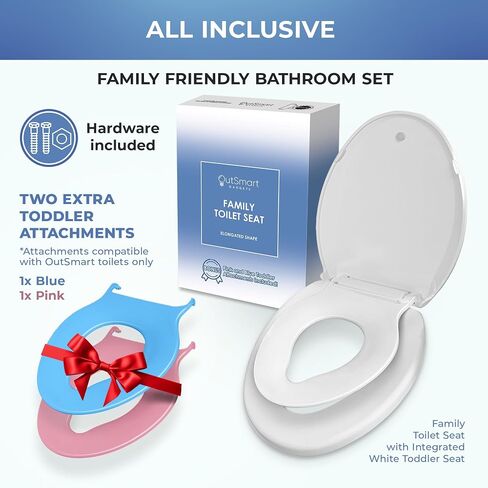 Elongated Family Toilet Seat with Built-In Toddler Potty Training Attachment and Adult Seat, 2 Extra Toddler Seats with Easy Install, All-in-One Slow Close Seat with Magnet Design in Saudi Arabia