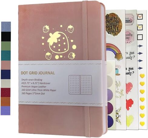 Dot Grid Journal A5 Hardcover Vegan Leather Cover Thick Bright White Paper 160 Pages 160GSM Dotted Diary Journal Notebook Moon(Black) in Saudi Arabia