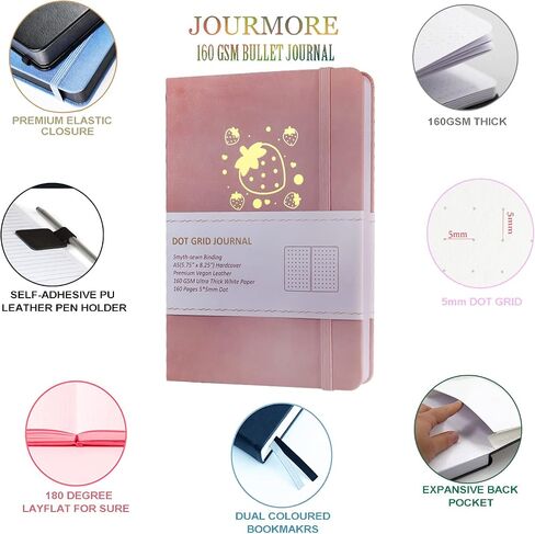 Dot Grid Journal A5 Hardcover Vegan Leather Cover Thick Bright White Paper 160 Pages 160GSM Dotted Diary Journal Notebook Moon(Black) in Saudi Arabia