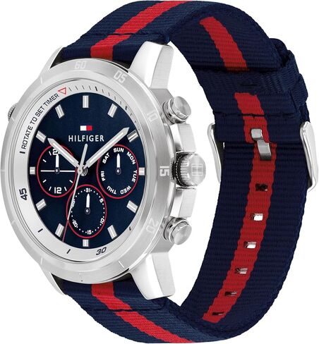 ساعة كاجوال للرجال من Tommy Hilfiger - ساعة يد نايلون متعددة الوظائف - مقاومة للماء حتى 5 ATM/50 مترًا - ساعة عصرية متميزة لجميع المناسبات - 46 ملم in Saudi Arabia