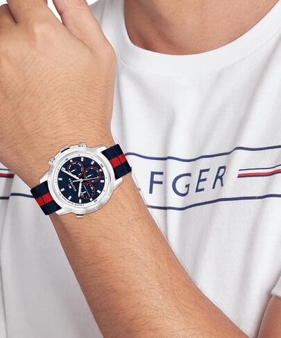 ساعة كاجوال للرجال من Tommy Hilfiger - ساعة يد نايلون متعددة الوظائف - مقاومة للماء حتى 5 ATM/50 مترًا - ساعة عصرية متميزة لجميع المناسبات - 46 ملم in Saudi Arabia