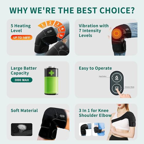 جهاز تدليك الركبة اللاسلكي Snailax مع الاهتزاز، وسادة تسخين الجرافين 3 في 1 للركبة والكتف والكوع وتخفيف التوتر من الأنسجة العميقة، ولف دعامة الركبة لالتهاب المفاصل in Kuwait