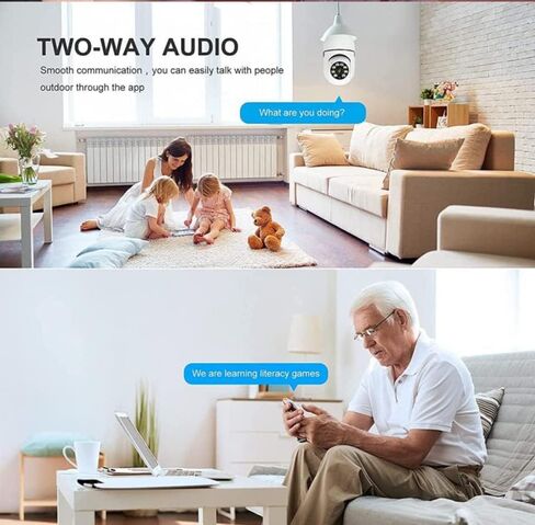 Light Bulb Security Camera Home Wireless WiFi Camera Surveillance Camera Baby Monitor Nanny Cam Pet Camera Video Recording with Audio Remote Control with Phone APP in Kuwait